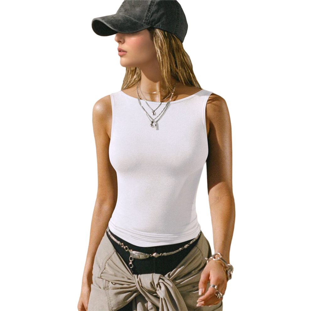 Gilet de sport d'été slim et élastique sans manches pour femme, blanc, taille XL