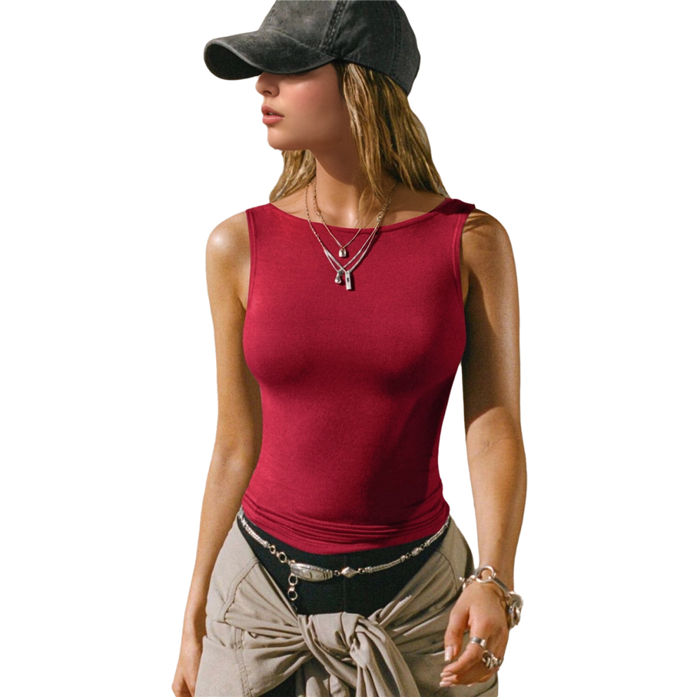 Gilet de sport sans manches à haute élasticité pour femme, slim, été, rouge, taille M