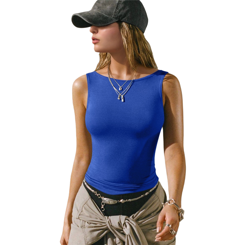 Gilet de sport d'été slim et élastique sans manches pour femme, bleu, taille XL