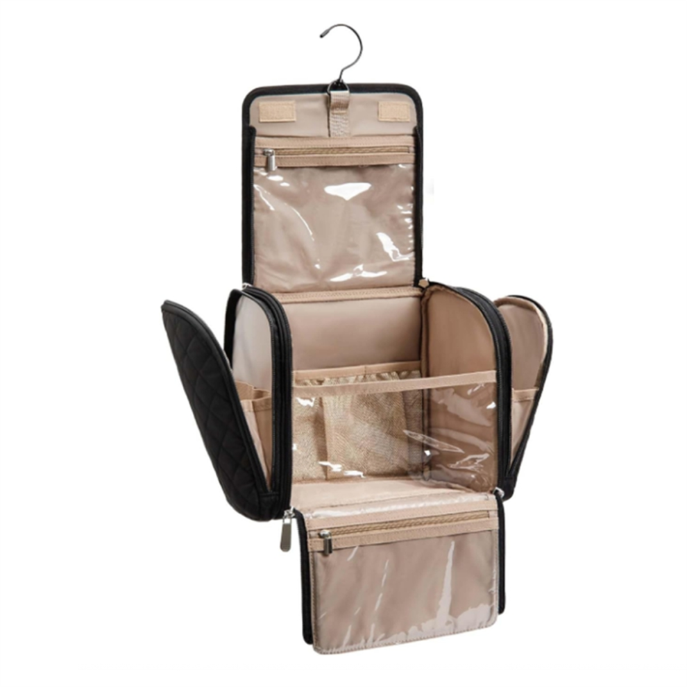 Kopinma Black Toiletry Bag Travel Makeup With Hanging Hook, Cosmetic Make Organizer Case, Large Capacity