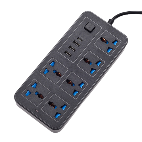 Universal Power Strip 1.8m Extension Cord with USB-C & USB Ports Multi-Outlet Electrical Socket UK Plug Black