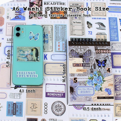 50 vellen scrapbook-stickers, boek, zelfklevend, stickerboek, decoratieve stickers, oranje collectie, design, washi, esthetische vintage stickers voor journaling, scrapbooking, kalender, DIY cadeau