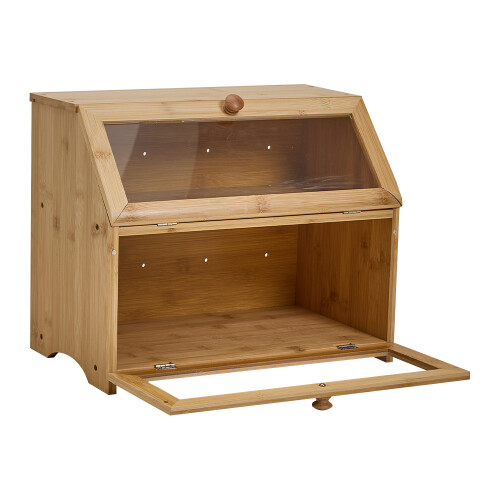 Living And Home 2-Tier Bamboo Bread Box for Kitchen Counter 2