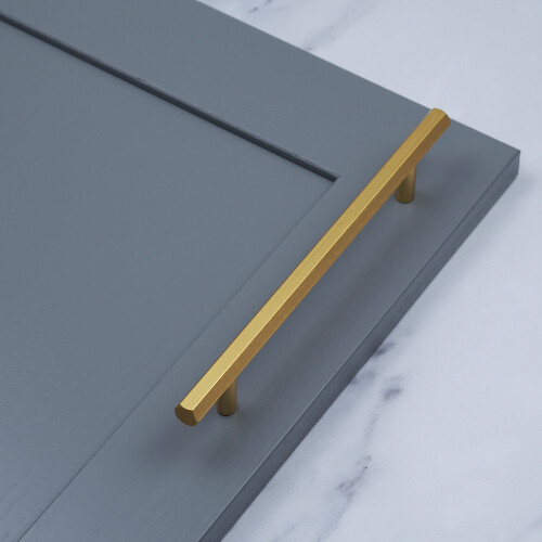 (160mm Handle) Brass Hexagon Cabinet Handle Brushed Gold 2