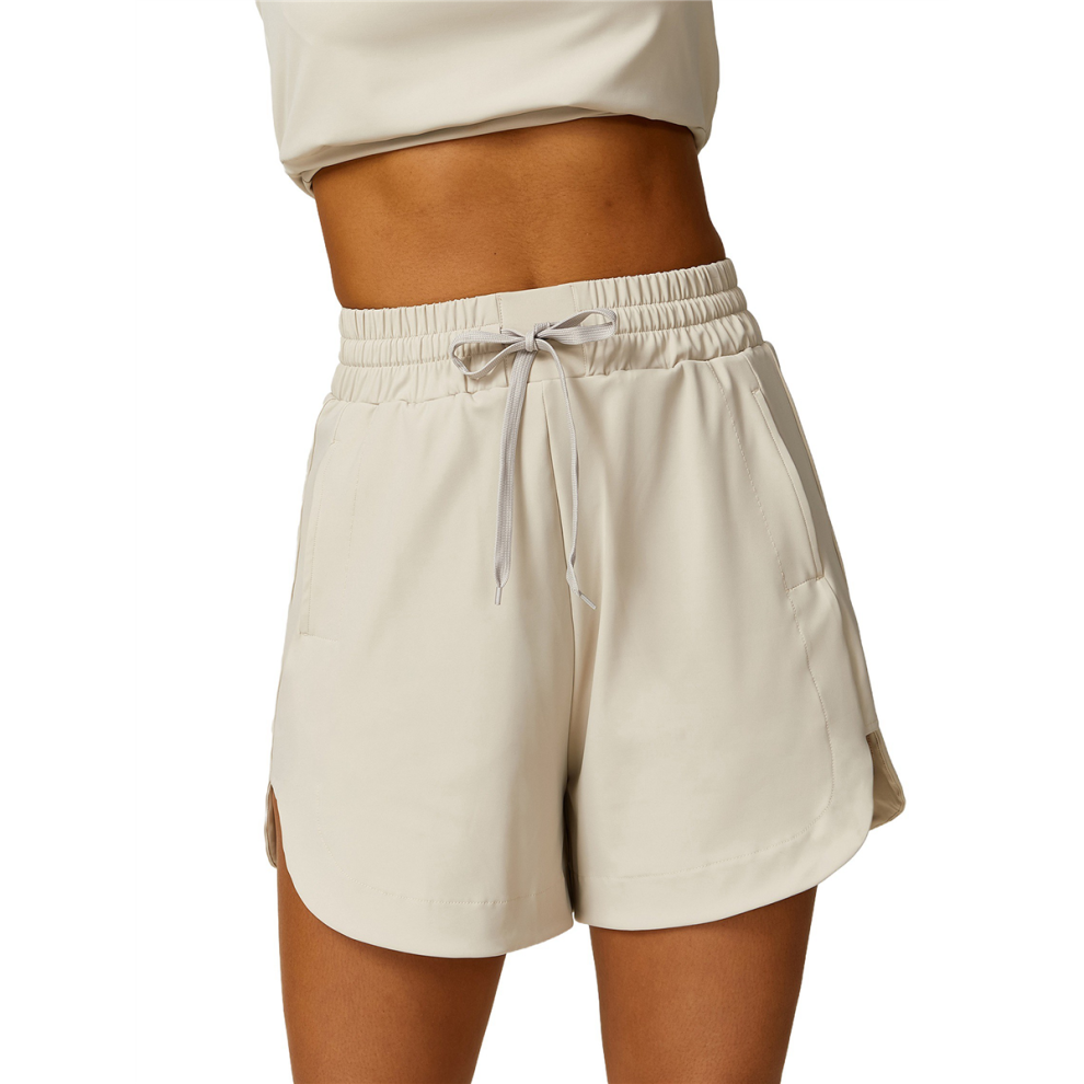 Damen-Sweatshorts Mit Kordelzug, Hohe Taille, FüR Sommer, Workout, Lounge, Mit Taschen, L-image