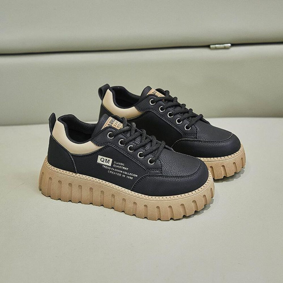(black, 35) 2024 Spring Women's White Platform Sport Sneakers - Korean Style, Thick-sole Heightening Running Shoes Xq229