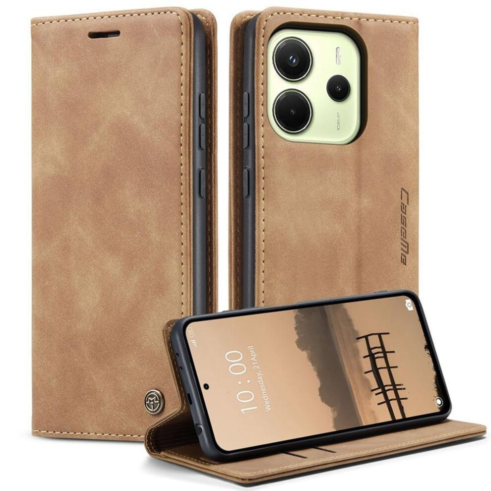 (, Xiaomi 13T/13T Pro) Ultra Thin Strong Magnetic Frosted Leather Phone Case For Xiaomi Redmi Note 14 13 12 11 10 Redmi 14C 13 13C 12C Card Holde Brown 4250881659064