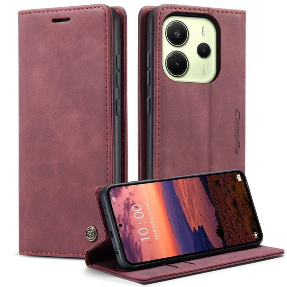 (, Redmi Note 10/10S 4G) Ultra Thin Strong Magnetic Frosted Leather Phone Case For Xiaomi Mi Note 14 13 12 11 10 Mi 14C 13 13C 12C Card Holde Red 4250882807778