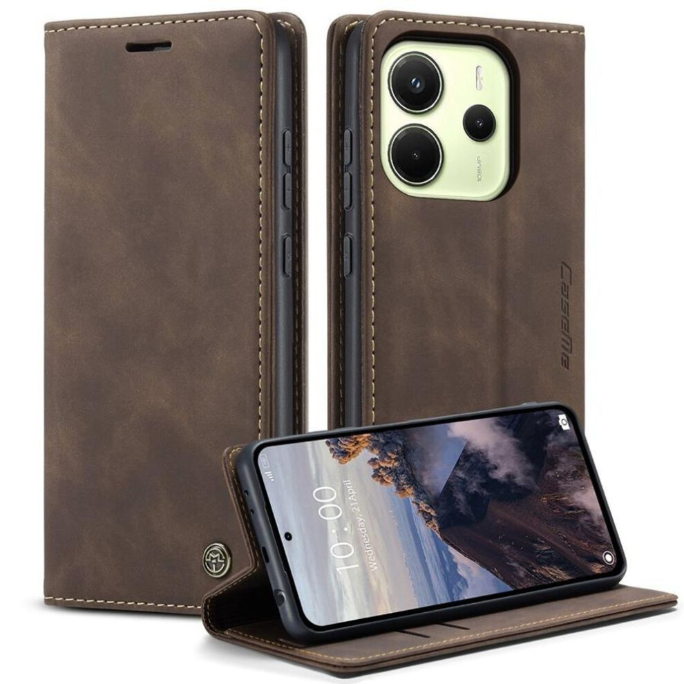 (Coffee, Redmi 12/Poco M6 Pro) Ultra Thin Strong Magnetic Frosted Leather Phone Case For Xiaomi Redmi Note 14 13 12 11 10 Redmi 14C 13 13C 12C Card Ho Brown 4250882999053