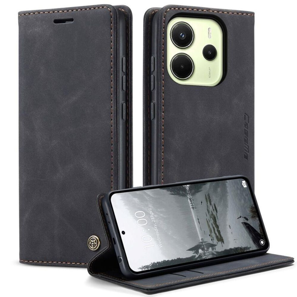 (, Xiaomi 13) Ultra Thin Strong Magnetic Frosted Leather Phone Case For Xiaomi Redmi Note 14 13 12 11 10 Redmi 14C 13 13C 12C Card Holder & Stand Black 4250882948440