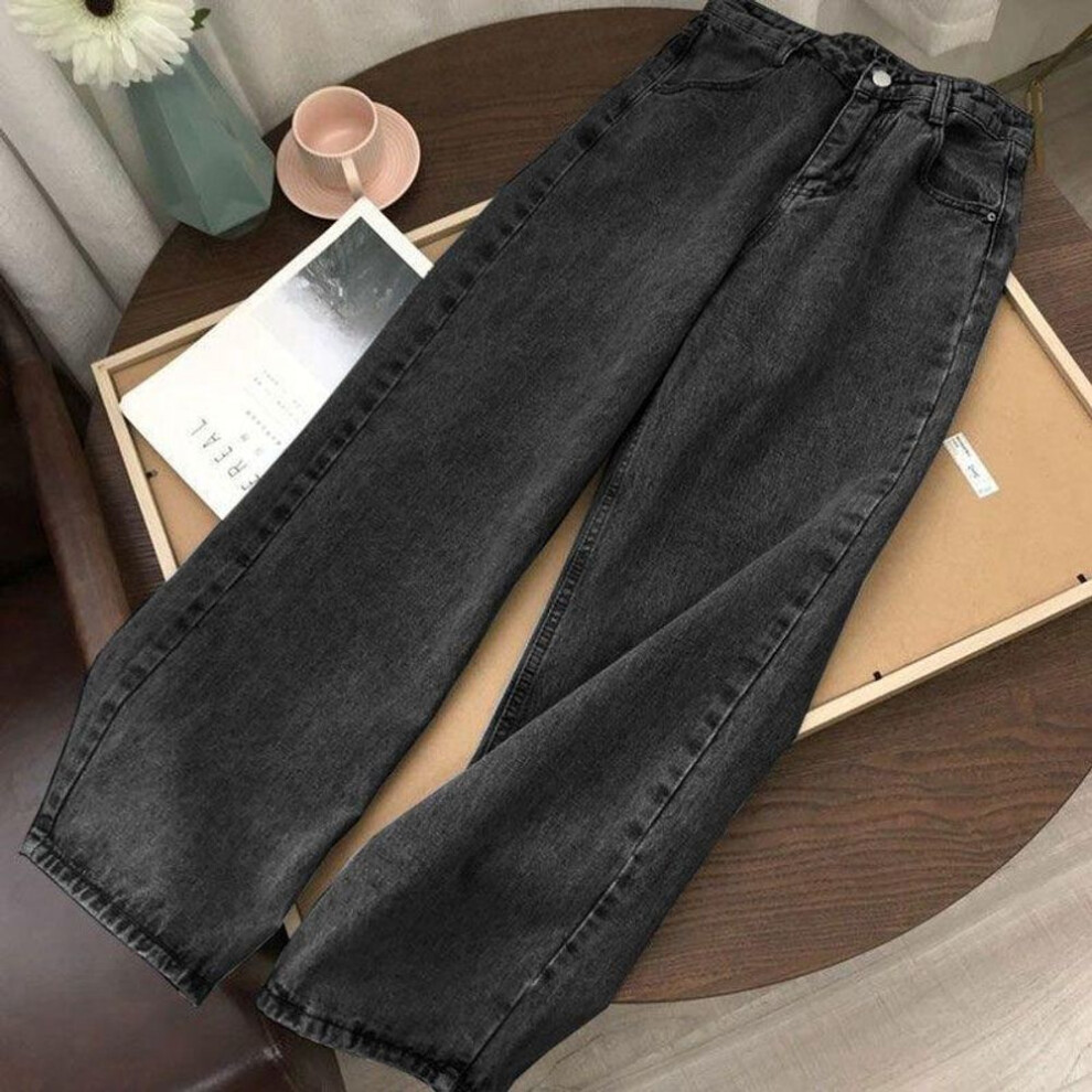 (black gray, 2XL) Women's High Waist Straight Jeans - Loose, Slim, Wide-leg, Retro Floor-length Pants