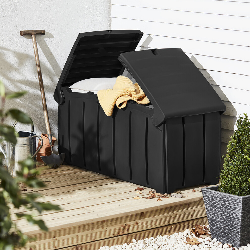 Charles Bentley Ward 322L Storage Box- Black H60 x L115 x W55cm Butterfly Lid Weather Proof Robust Padlock Hole
