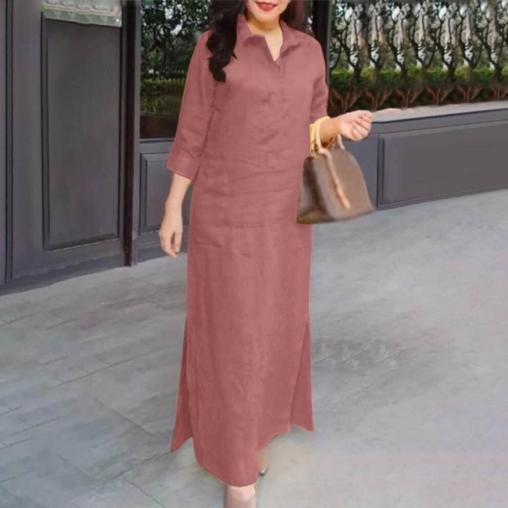 (pink, 4XL) Zanzea Women Turn Down Collar Loose Casual 3/4 Sleeve Shirt Dress