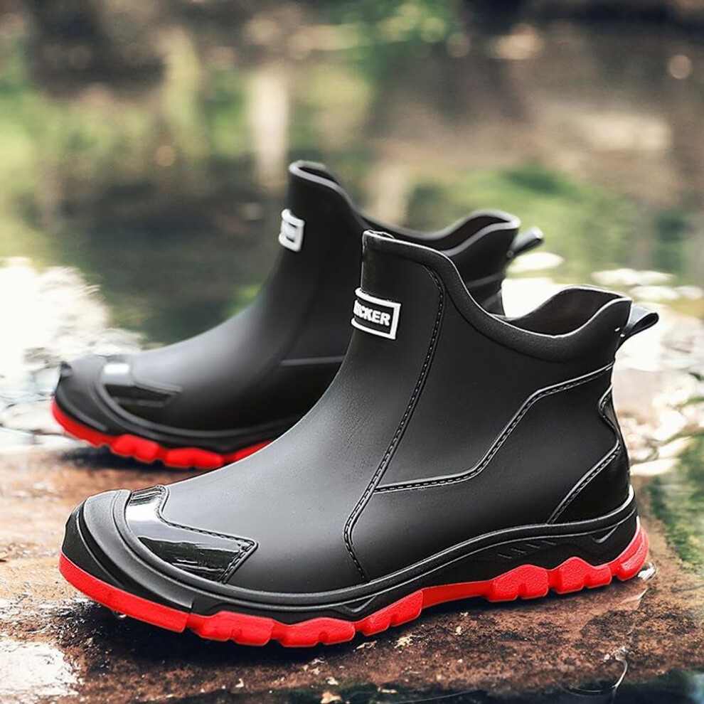(red, 43) Men's Rain Boots Outdoor Casual Men Ankle Hiking Fishing Water Shoes Waterproof Work Boot Personality Non-slip Male Footwear