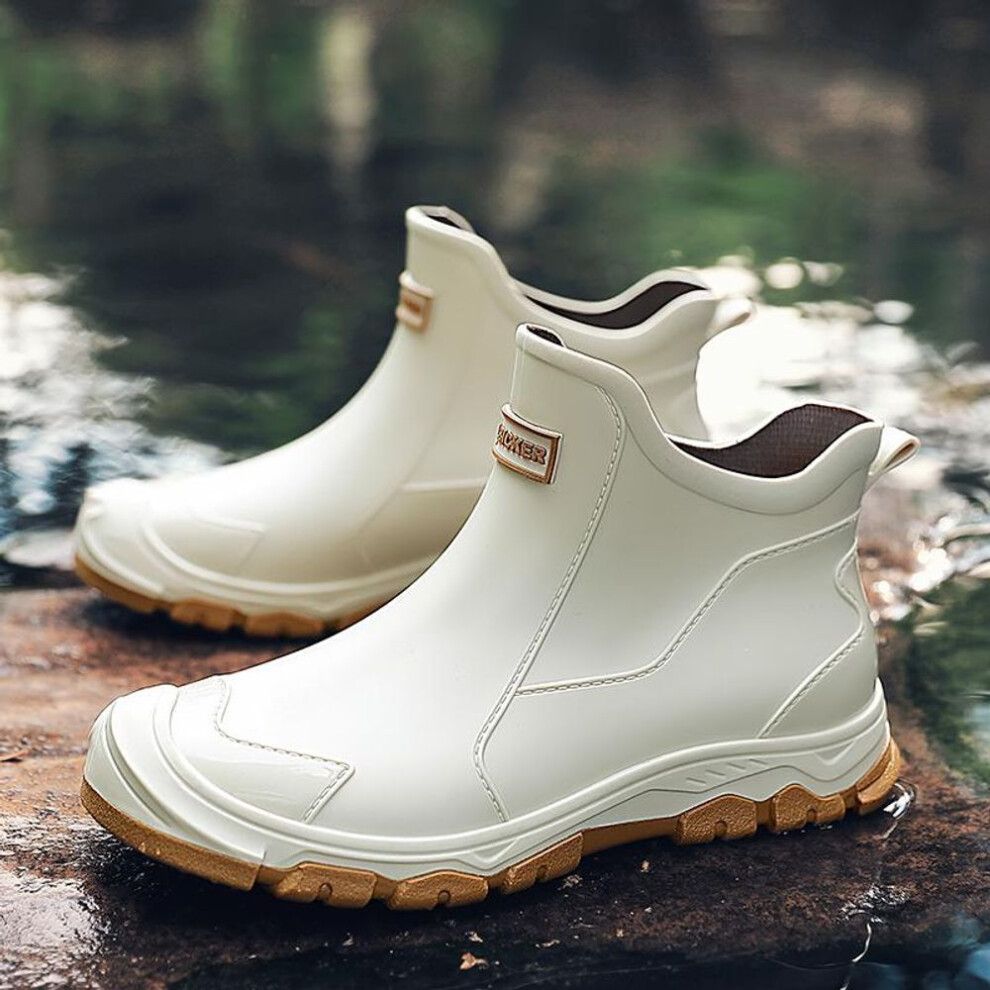 (beige, 42) Men's Rain Boots Outdoor Casual Men Ankle Hiking Fishing Water Shoes Waterproof Work Boot Personality Non-slip Male Footwear
