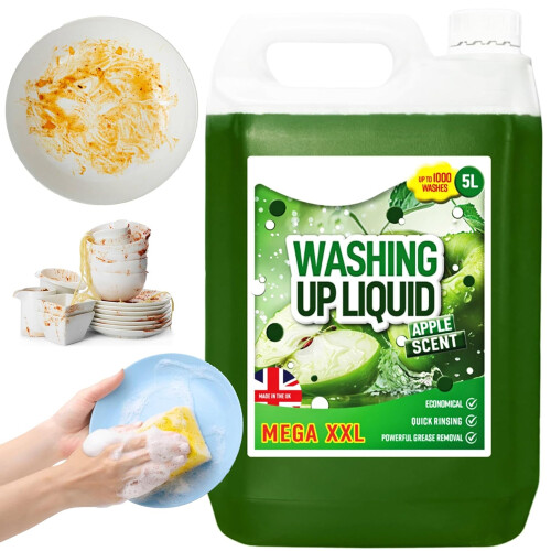 2 x 5L Apple Scented Washing Up Liquid Detergent For Removing Grease