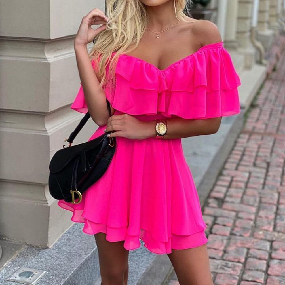 (as the picture, S) Dafify Women's Fashion Summer Spring Solid Color Print Sleeveless One Shoulder Middle Waistline Casual Dresses