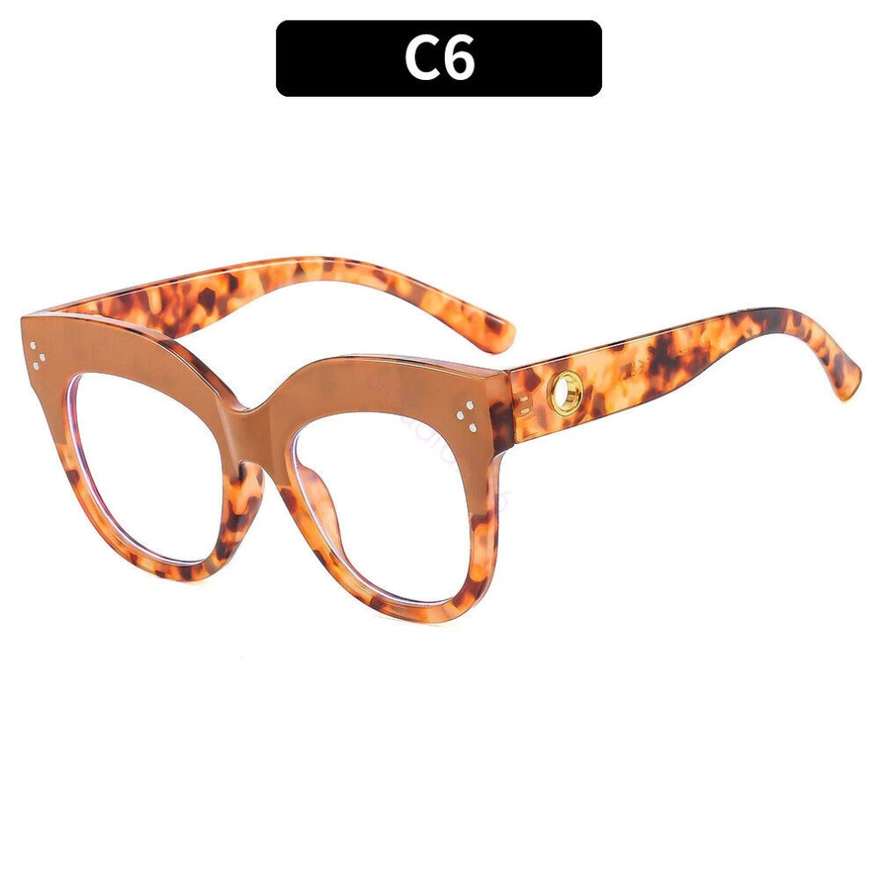 (Coffee Yellow Tortoise) Womens Oversized Eyeglass Frames Blue Light Blocking TR90 Frame Glasses