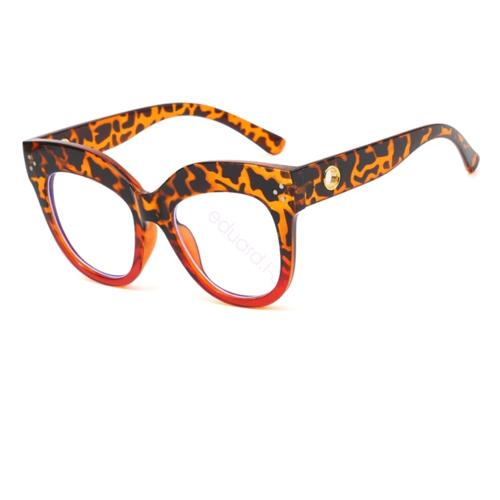 (Tortoise Red) Womens Oversized Eyeglass Frames Blue Light Blocking TR90 Frame Glasses