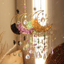 (Black+Purple+Green+Orange, 1 set) Artificial Crystal Sun Catcher,Moon Decor Hanging Ornament,Hanging Decor,Fantasy Hanging Sun Catcher for Home Room Garden Window Wall Decoration