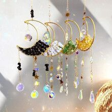 (Black+White+Green+Golden, 1 set) Artificial Crystal Sun Catcher,Moon Decor Hanging Ornament,Hanging Decor,Fantasy Hanging Sun Catcher for Home Room Garden Window Wall Decoration