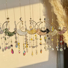 (Green+White+Pink+Black+Golden+Blue+Purple, 1 set) Artificial Crystal Sun Catcher,Moon Decor Hanging Ornament,Hanging Decor,Fantasy Hanging Sun Catcher for Home Room Garden Window Wall Decoration