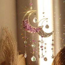 (Purple, 1 set) Artificial Crystal Sun Catcher,Moon Decor Hanging Ornament,Hanging Decor,Fantasy Hanging Sun Catcher for Home Room Garden Window Wall Decoration