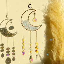(Blue, 1 set) Artificial Crystal Sun Catcher,Moon Decor Hanging Ornament,Hanging Decor,Fantasy Hanging Sun Catcher for Home Room Garden Window Wall Decoration