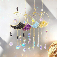 (Black+Purple+Light Blue+Golden, 1 set) Artificial Crystal Sun Catcher,Moon Decor Hanging Ornament,Hanging Decor,Fantasy Hanging Sun Catcher for Home Room Garden Window Wall Decoration