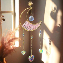 (Pink, 1 set) Artificial Crystal Sun Catcher,Moon Decor Hanging Ornament,Hanging Decor,Fantasy Hanging Sun Catcher for Home Room Garden Window Wall Decoration