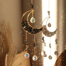 (Black, 1 set) Artificial Crystal Sun Catcher,Moon Decor Hanging Ornament,Hanging Decor,Fantasy Hanging Sun Catcher for Home Room Garden Window Wall Decoration