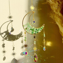 (Green, 1 set) Artificial Crystal Sun Catcher,Moon Decor Hanging Ornament,Hanging Decor,Fantasy Hanging Sun Catcher for Home Room Garden Window Wall Decoration
