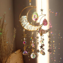 (White, 1 set) Artificial Crystal Sun Catcher,Moon Decor Hanging Ornament,Hanging Decor,Fantasy Hanging Sun Catcher for Home Room Garden Window Wall Decoration