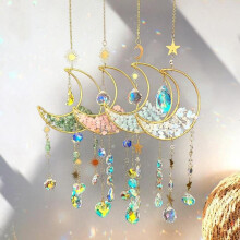 (Pink+Green+White+Light Blue, 1 set) Artificial Crystal Sun Catcher,Moon Decor Hanging Ornament,Hanging Decor,Fantasy Hanging Sun Catcher for Home Room Garden Window Wall Decoration