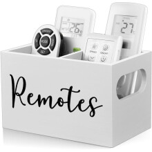 (White, one-size) Remote Control Holder, 1 Count Wooden 2-grid Desktop Storage Box, Remote Control Storage Box for Home Office Dormitory, Household Items,Desk Tidy