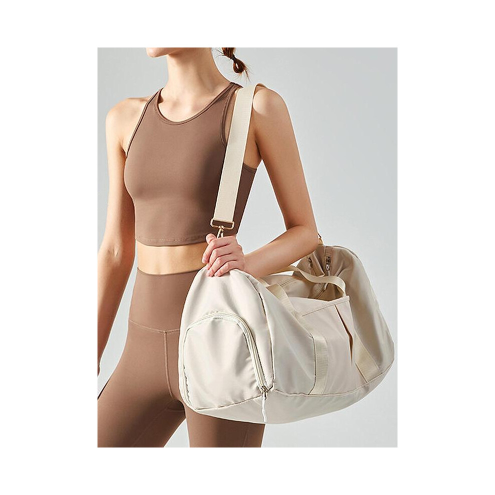 (Off White, Please Refer To The Pictures for Dimensions) 2025 Summer Women's Fashion Large Capacity Travel Bag,Solid Color Letter Patch Zipper Pocket-image-OPC-PHDTW7X-NEW