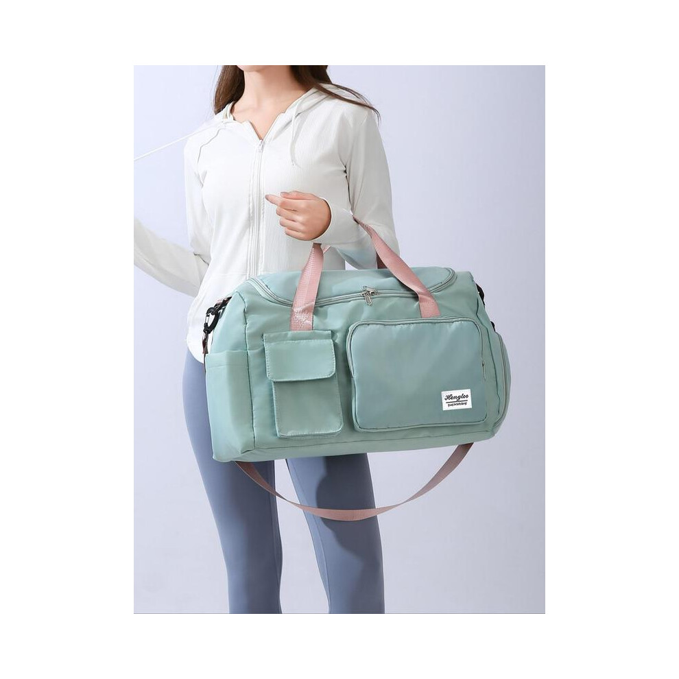 (Light Green, Please Refer To The Pictures for Dimensions) 2025 Summer Women's Fashion Large Capacity Travel Bag,Solid Color Letter Patch Zipper Pocke-image-OPC-PHDTW7T-NEW
