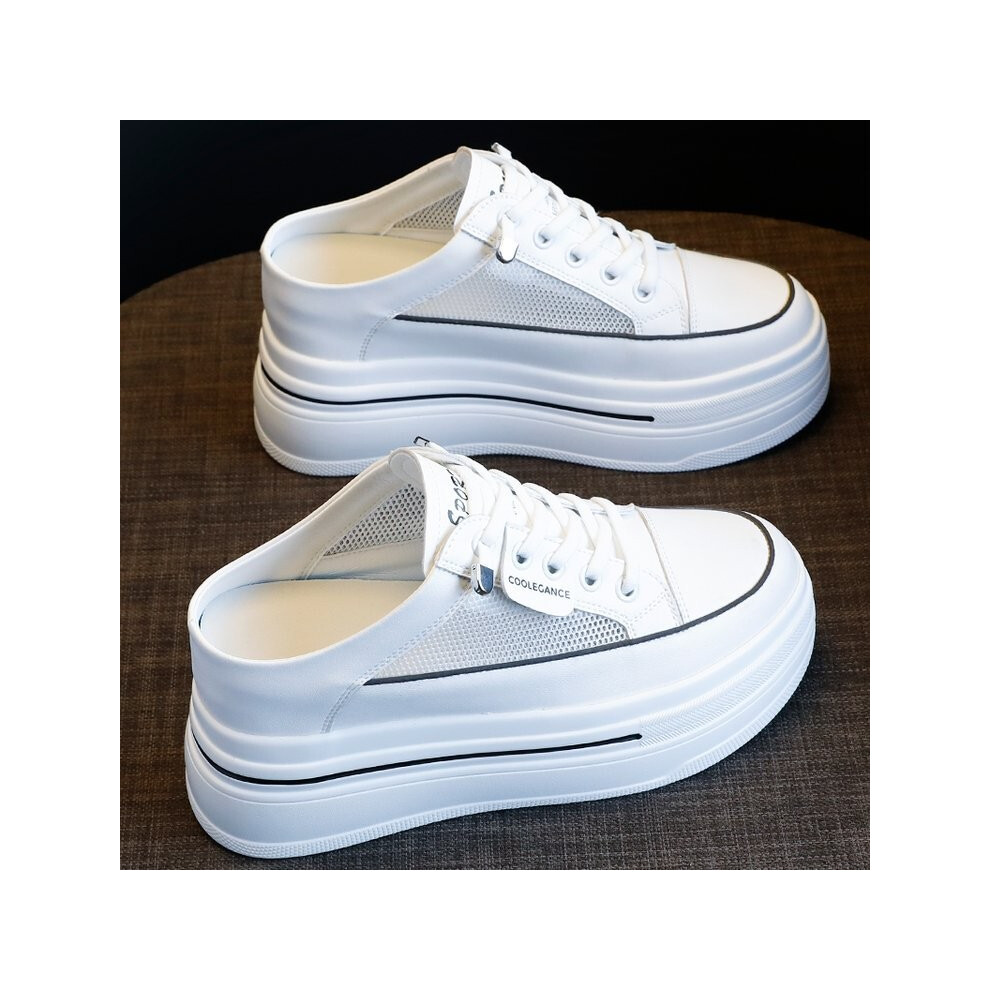 (White,39)Chaussons femme légers à semelles épaisses avec design réseau et semelle extérieure caoutchouc