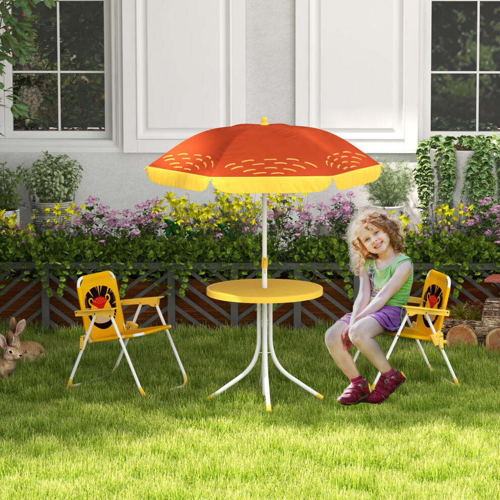Outsunny Kids Bistro Table and Chair Set w/ Lion Theme, Adjustable Parasol
