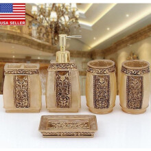 (Phoenix  Shape)5pcs Modern Accessories Golden Carving Dish Toothbrush Bathroom Accessory Set