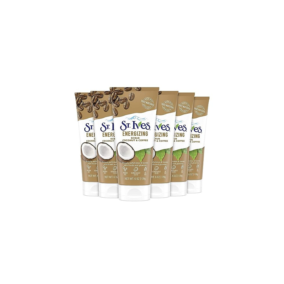 St. Ives Rise and Energize Face Scrub Deep Exfoliating Scrub Coconut and Coffee Dermatologist-Tested, 100% Natural Exfoliants Face Wash 6 oz / 170gm