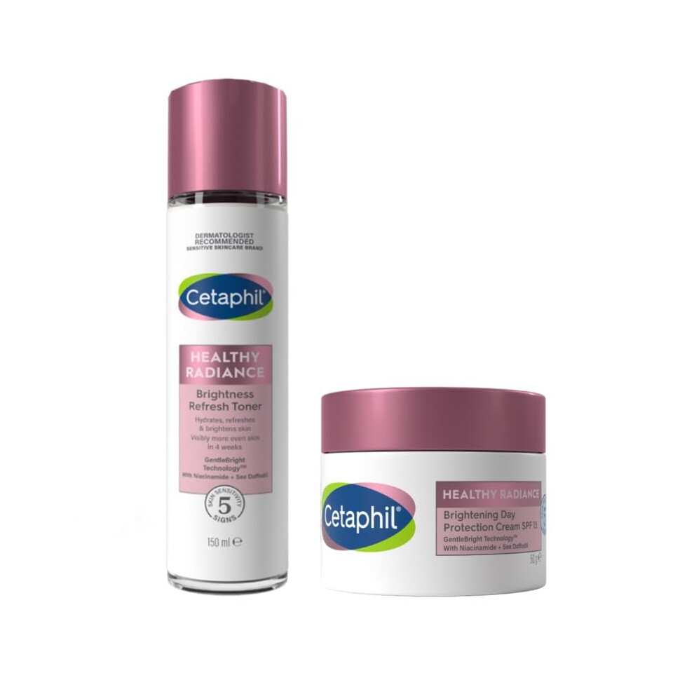Cetaphil Healthy Radiance Face Cream & Toner with Niacinamide Skincare Set, SPF 15 Day Face Cream 50g + Brightness Refresh Toner for Face 150ml