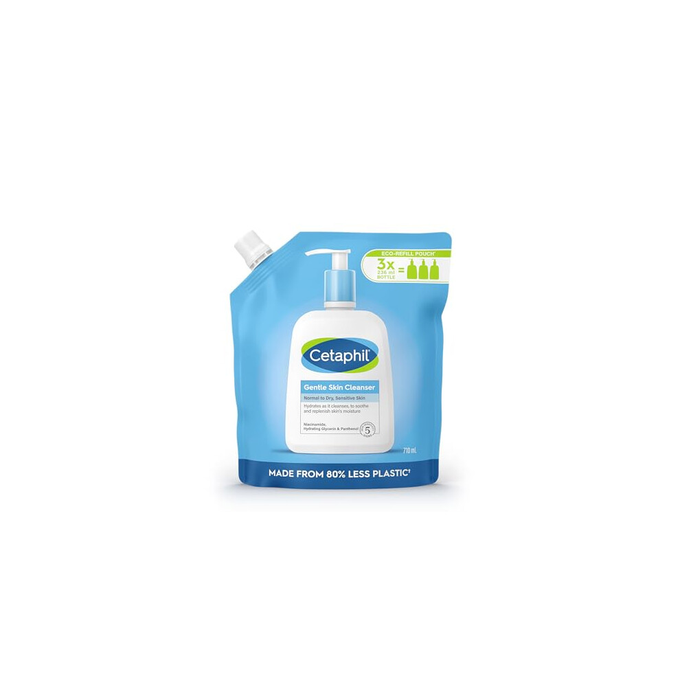 Cetaphil Gentle Skin Cleanser Eco Refill Pouch, 710ml, Face & Body Wash, for Normal to Dry Sensitive Skin, Soap Free with Niacinamide