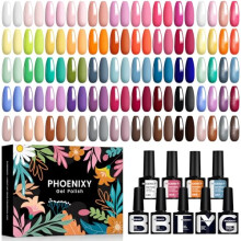 Phoenixy Gel Nail Polish Set - 50pcs UV Nail Polishes 7ml Nail Varnish with Base Top Matte Glitter Coat Gel Polish Set Nail Varnish Sets Gift for Wom