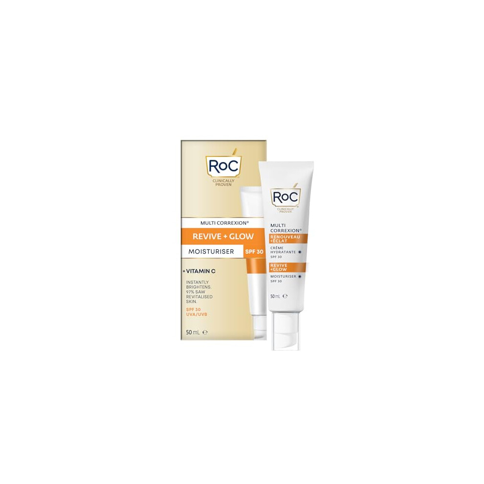 RoC Multi Correxion Revive + Glow Face Moisturiser SPF30 – Vitamin C Hydration & Sun Protection with UVA/UVB Defence – 50ml