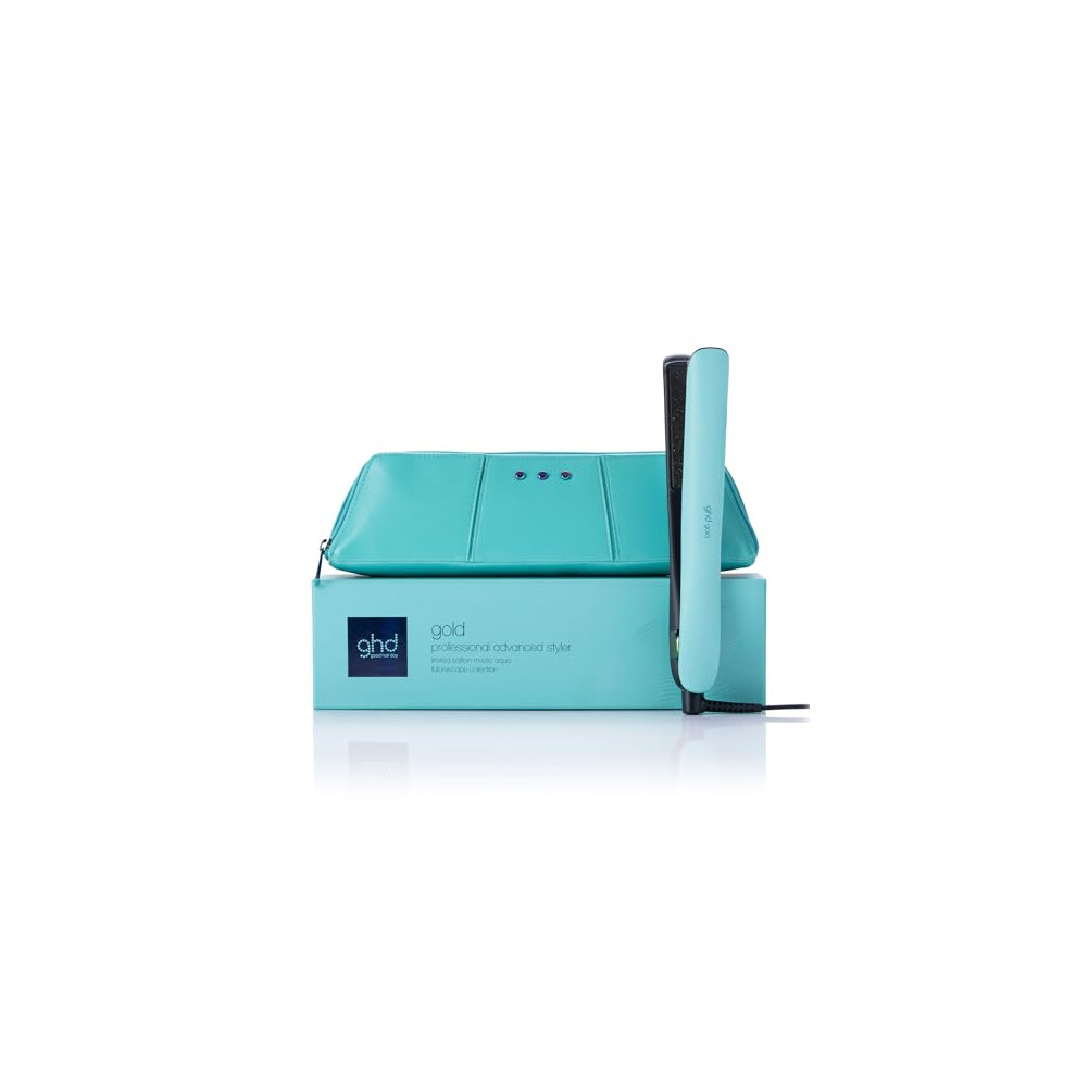 ghd Gold Limited Edition Hair Straightener in Mystic Aqua with Matching Heat-Resistant Bag & Mat
