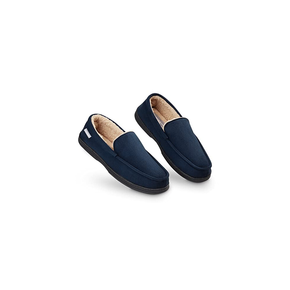 Dunlop Moccasins Slippers Men | Moccasin Loafers Faux Sheepskin Slippers with Rubber Sole | Classic Memory Foam Plush House Slippers | Breathable Ind