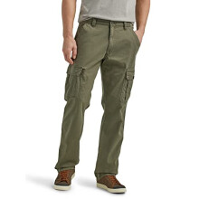 Wrangler Authentics Men's Relaxed Fit Stretch Cargo Pant, Olive, 34W x 30L