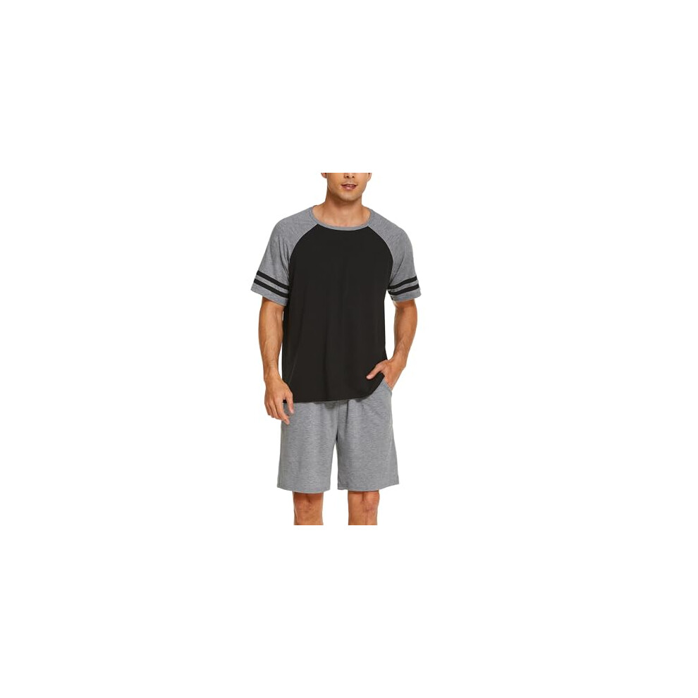 Ekouaer Mens Pyjamas Set Shorts Summer Mens Pjs Sets Nightwear, Gray Black, XL