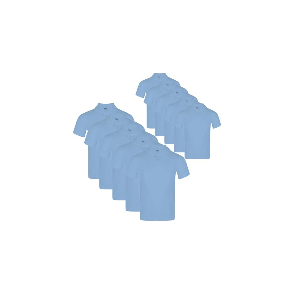 KHIM 10 Pack Sky Blue Unisex Boys Girls Short Sleeve Plain Polo Shirt School Uniform Sports Wear (Sky Blue,Age 3-4 Years)